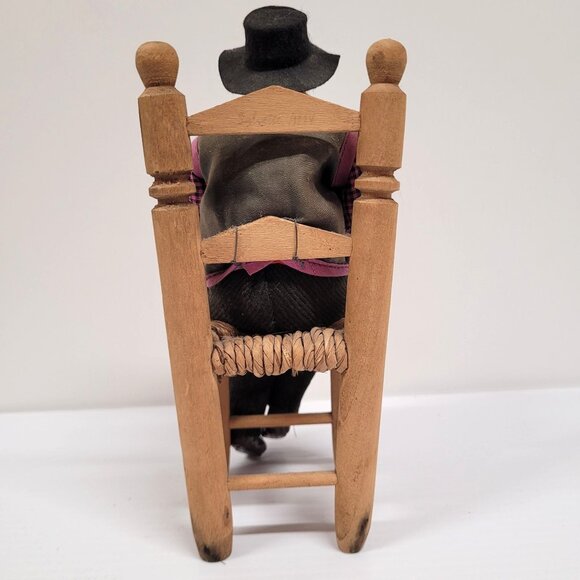 Santos Clay Man Figurine Basket Weaving Sitting Chair Made in France Repairs - Picture 4 of 6